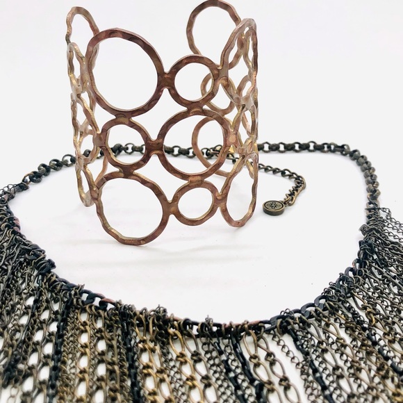 Vintage Fringe Chain Necklace & Modernist Wide Cuff Bracelet - Picture 5 of 16